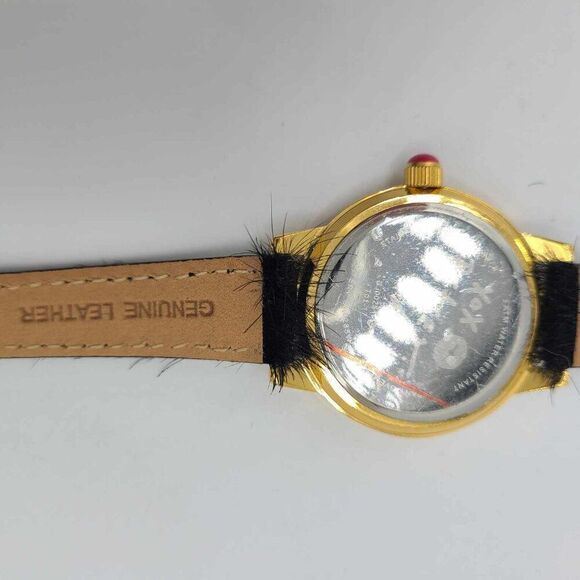 Betsey Johnson Gold Tone With Crystal Watch Running with Black Fuzzy Band NWOT! main image 12